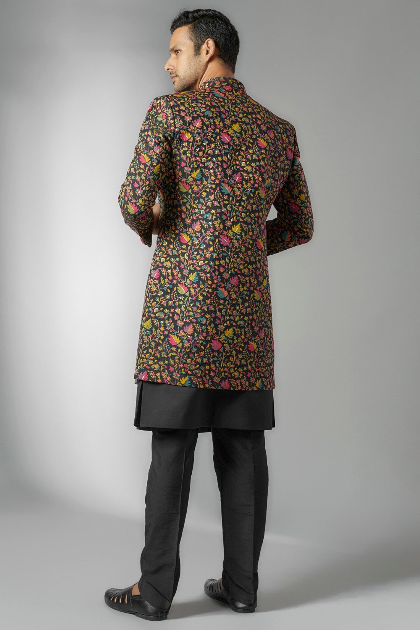 Black Georgette Embroidered Indowestern Set