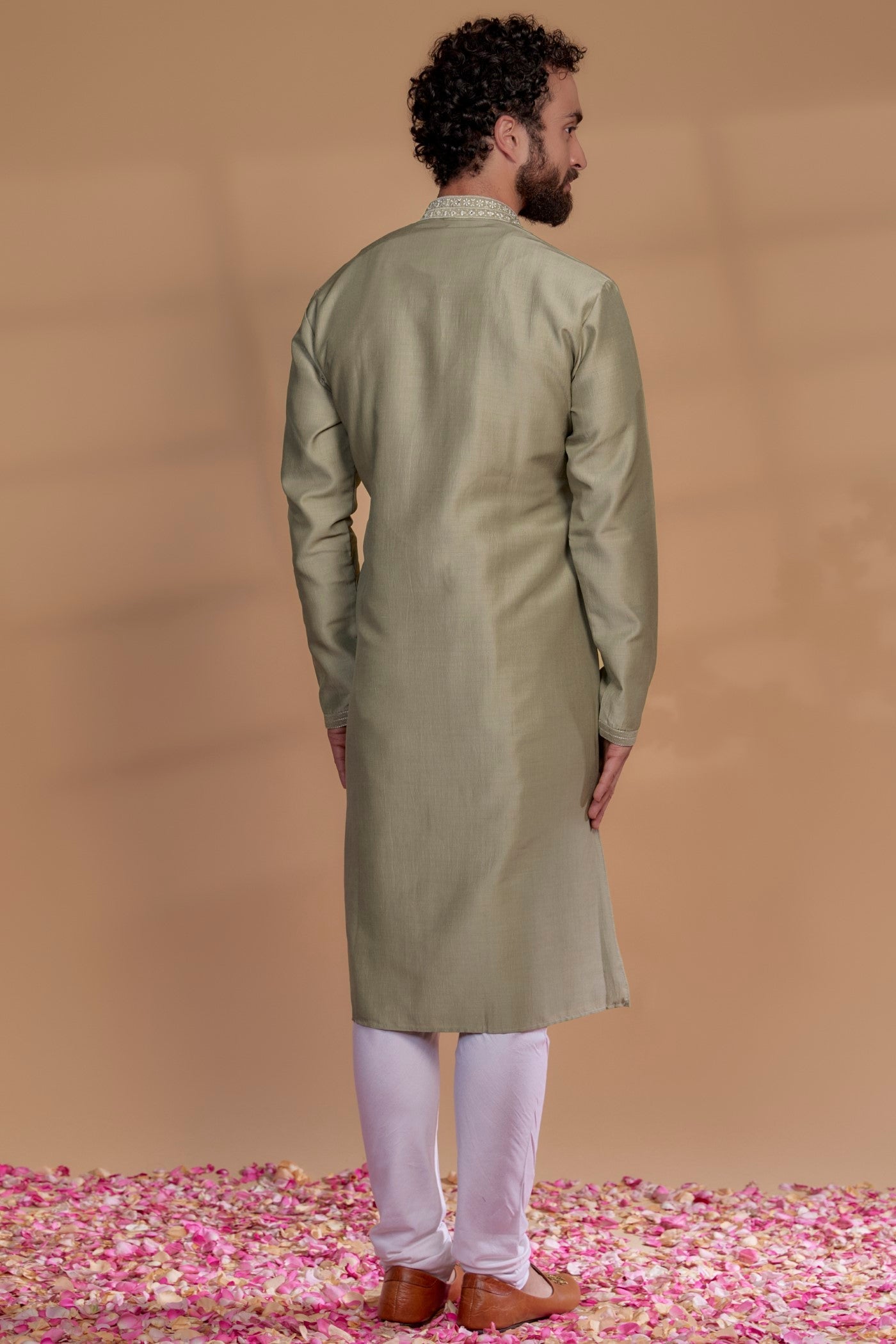 Mocha Brown Silk Hand Embroidered Kurta Set