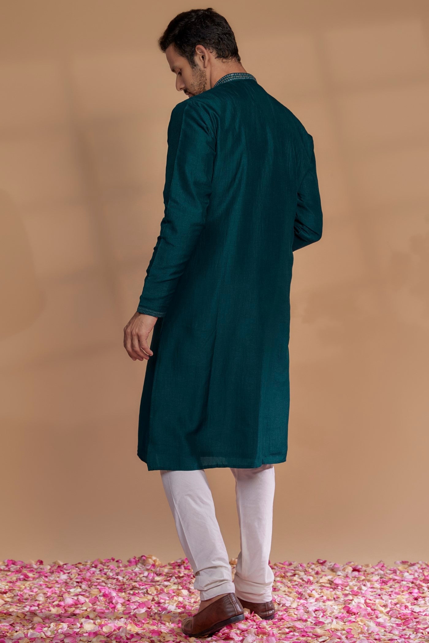 Persian Blue Silk Mirror Embroidered Kurta