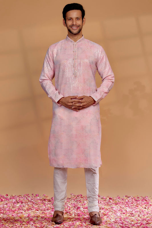 Light Pink Georgette Printed Kurta Set