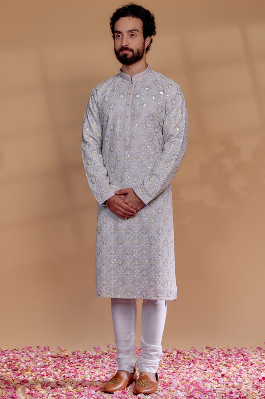 Soft Lilac Banarasi Georgette Kurta Set