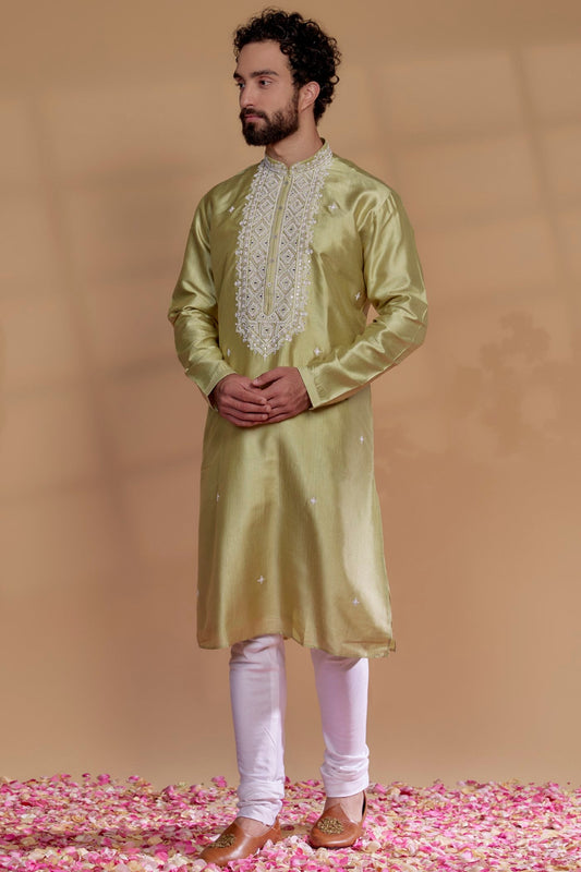 Rich Golden Banarasi Silk Thread Embroidered Kurta Set