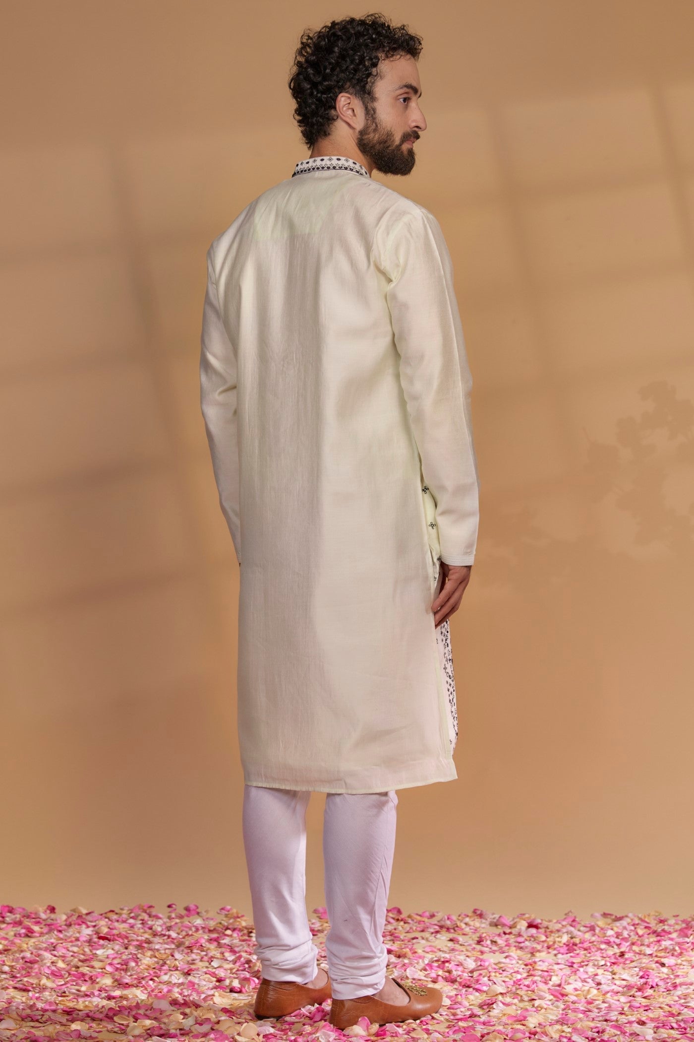 Pearl White Silk Mirror Embroidered Kurta Set