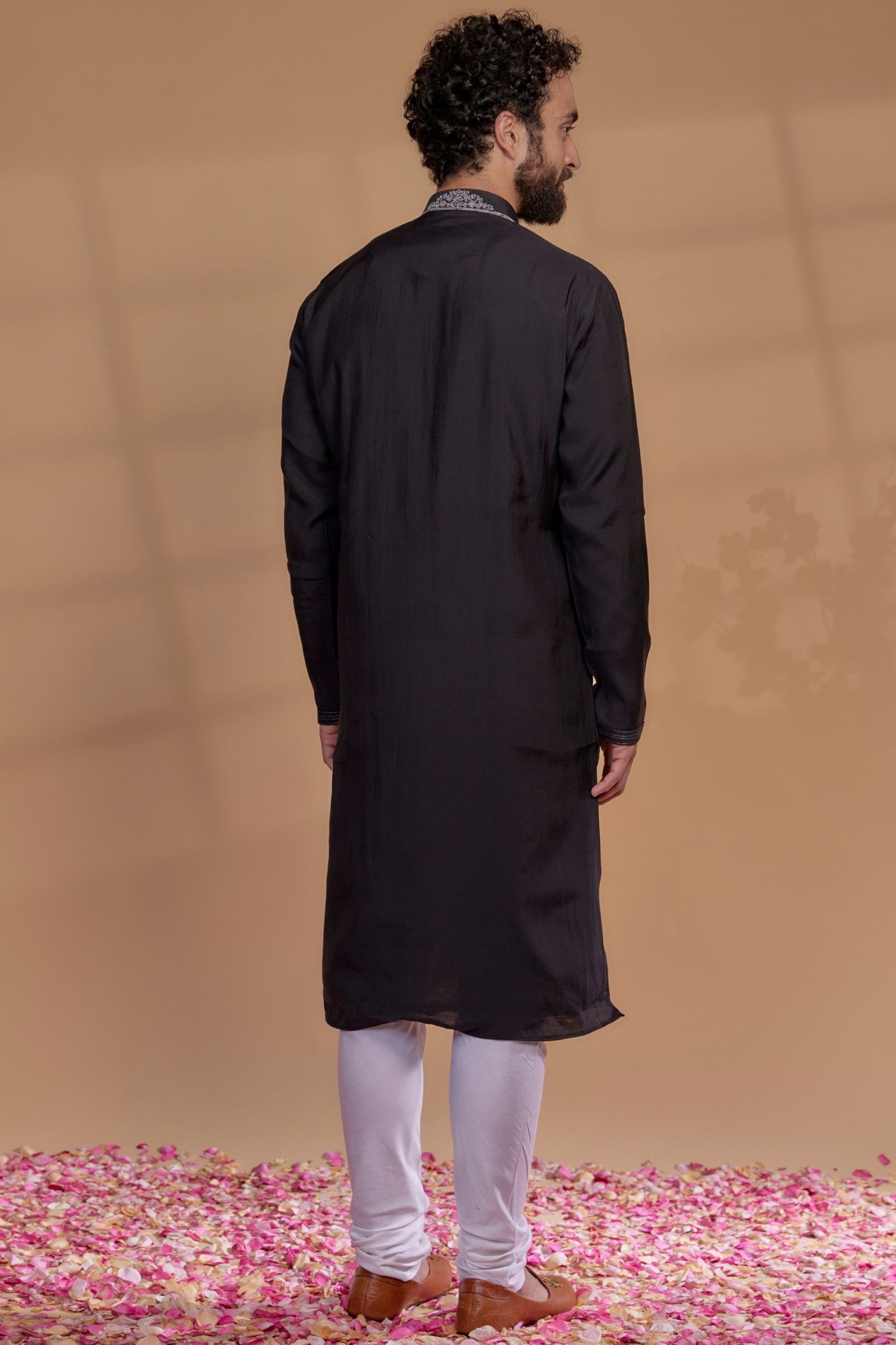 Onyx Black Art Silk Thread Embroidered Kurta Set