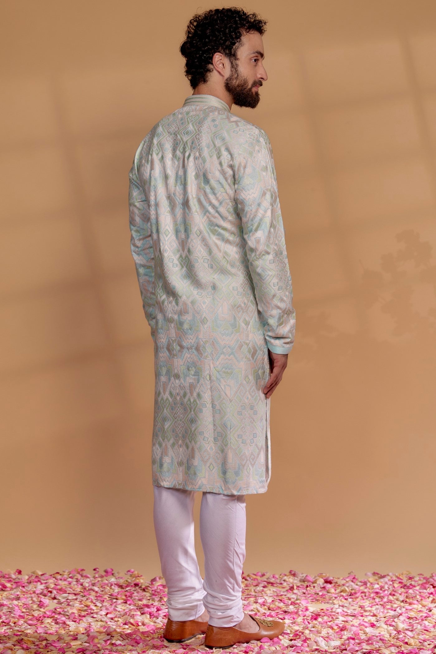 Multi-Colored Banarasi Silk Hand Embroidered Kurta Set