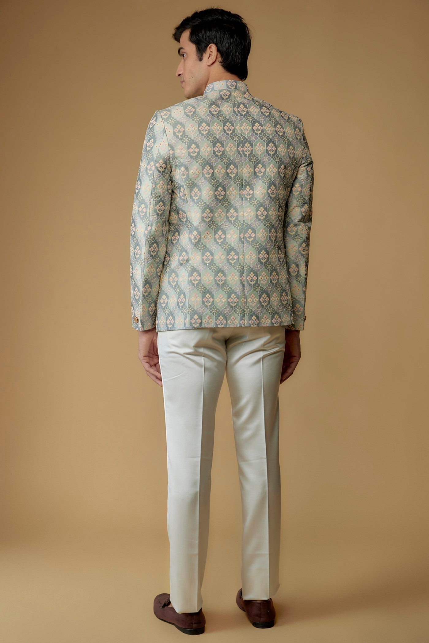 Sky Blue Silk Printed Jodhpuri Bandgala Set