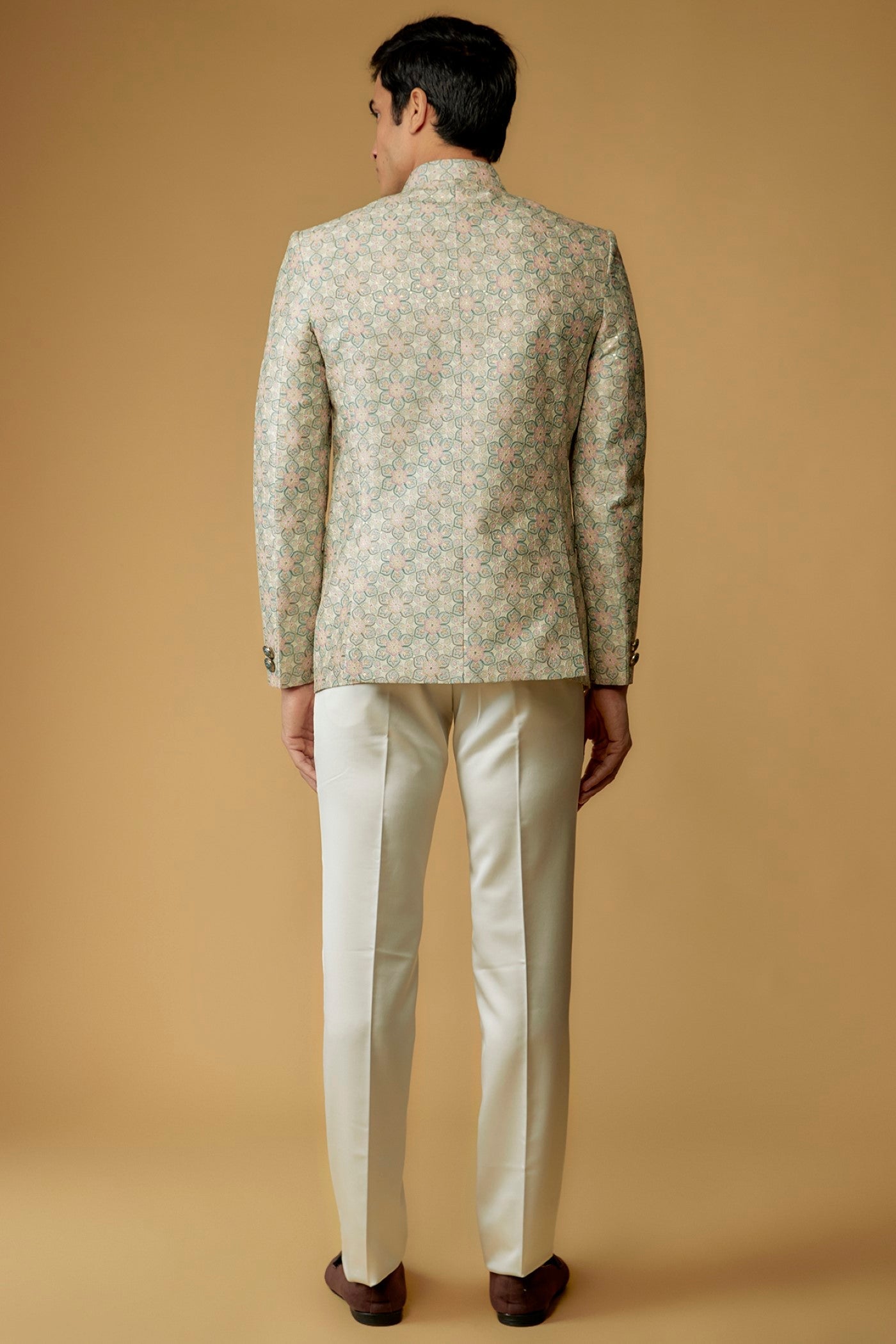 Sage Green Silk Printed Jodhpuri Bandgala Set