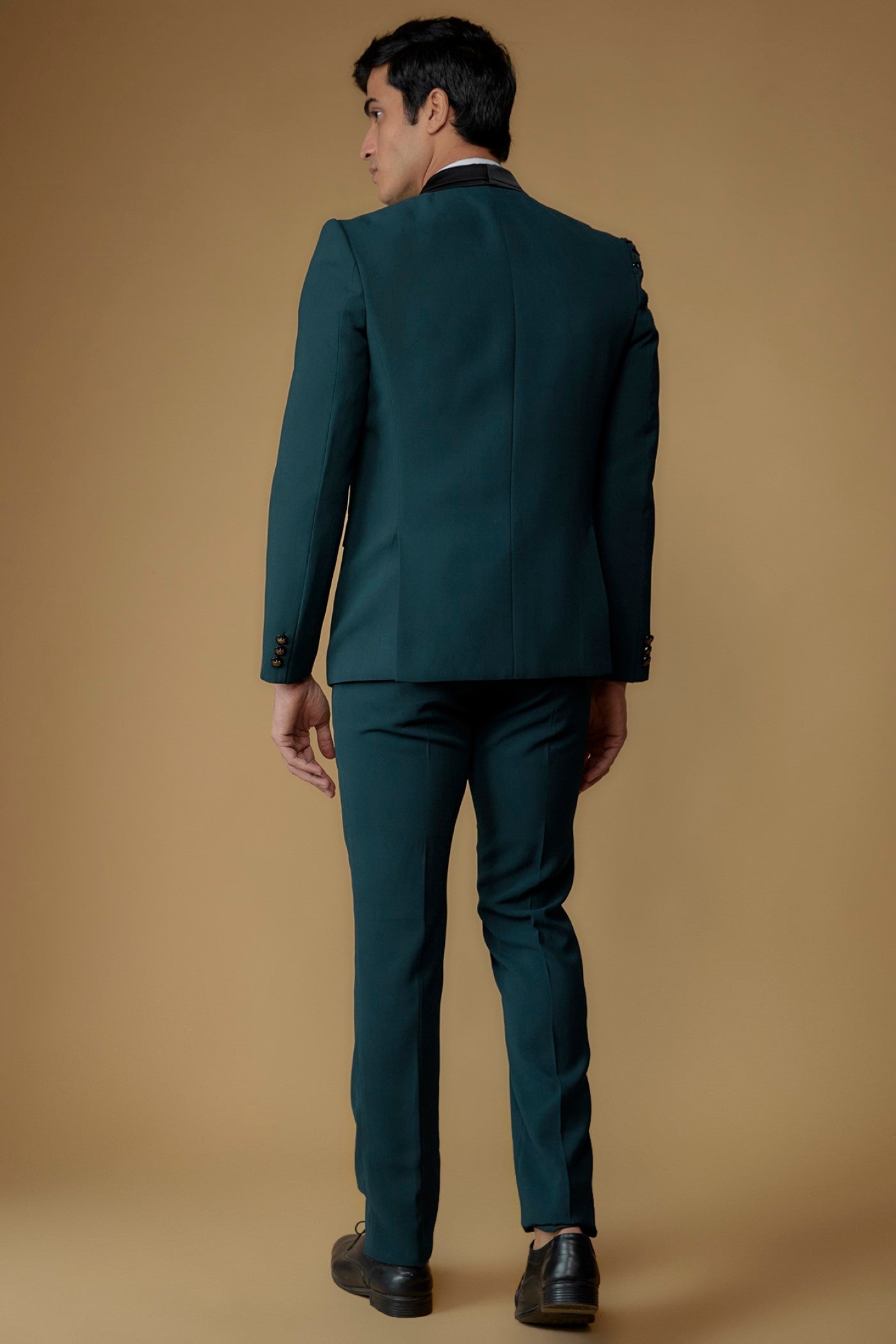 Blue Suiting Fabric Hand Embroidered Tuxedo Set