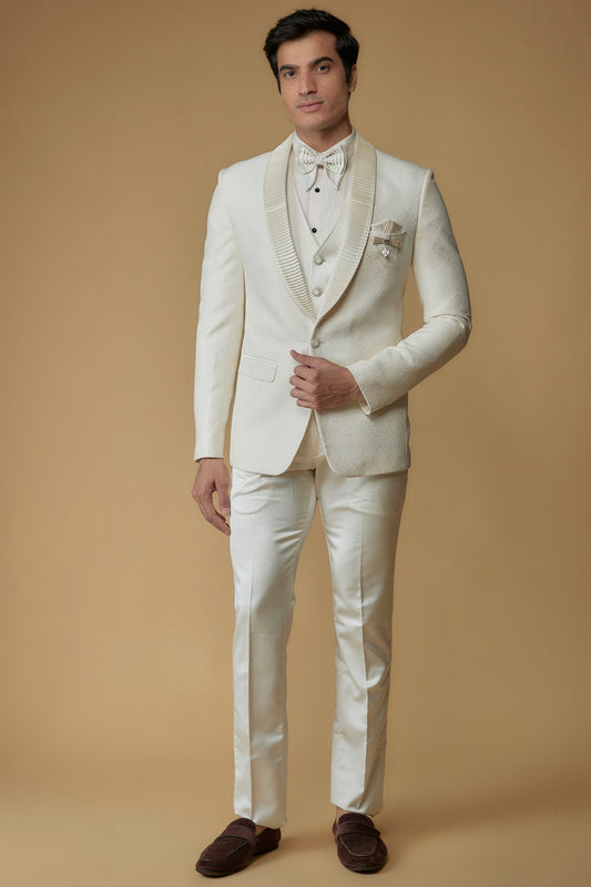 Lace White Italian Jacquard Tuxedo Set