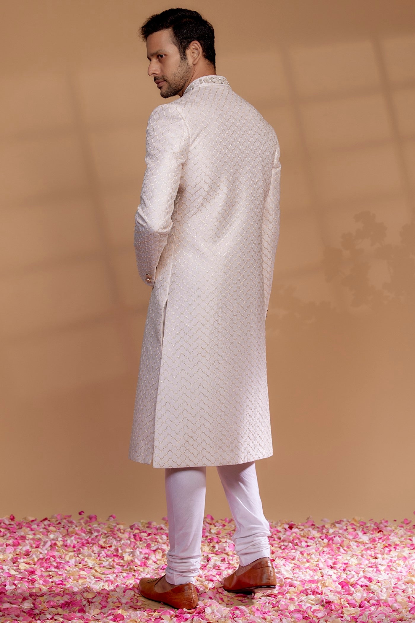 Ivory Raw Silk Sherwani Set