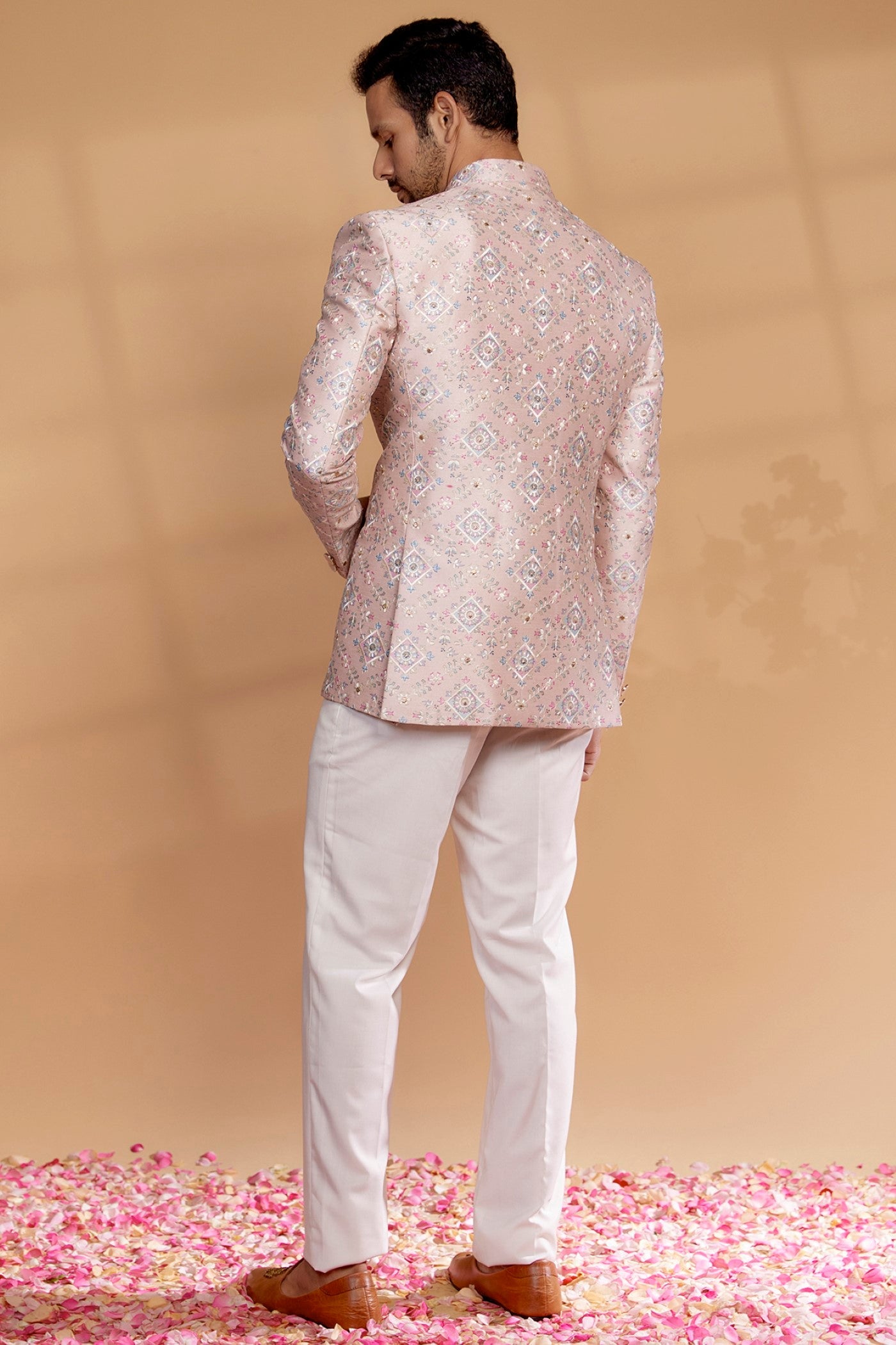 Pastel Pink Silk Embroidered Jodhpuri Set