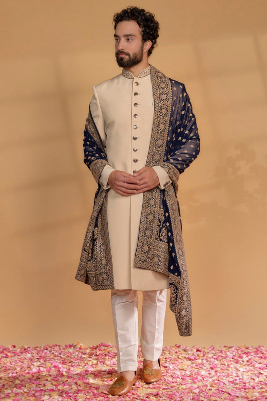 Pale Beige Georgette Sherwani Set