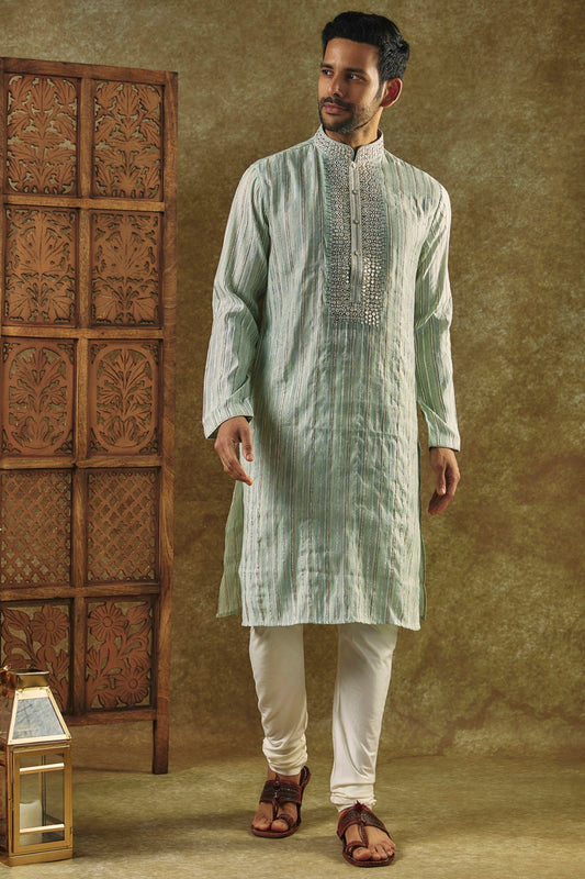 Pista Green Silk kurta pajama set with SEQUIN work