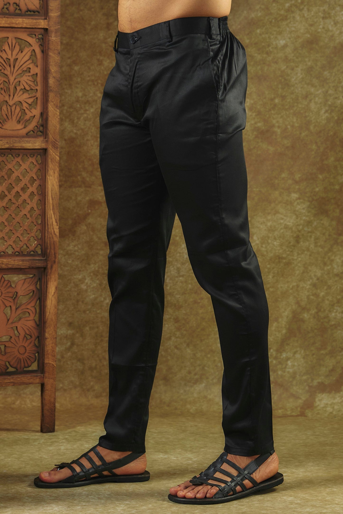 Onyx Black Printed Silk kurta pajama set with all over thread and sequin work