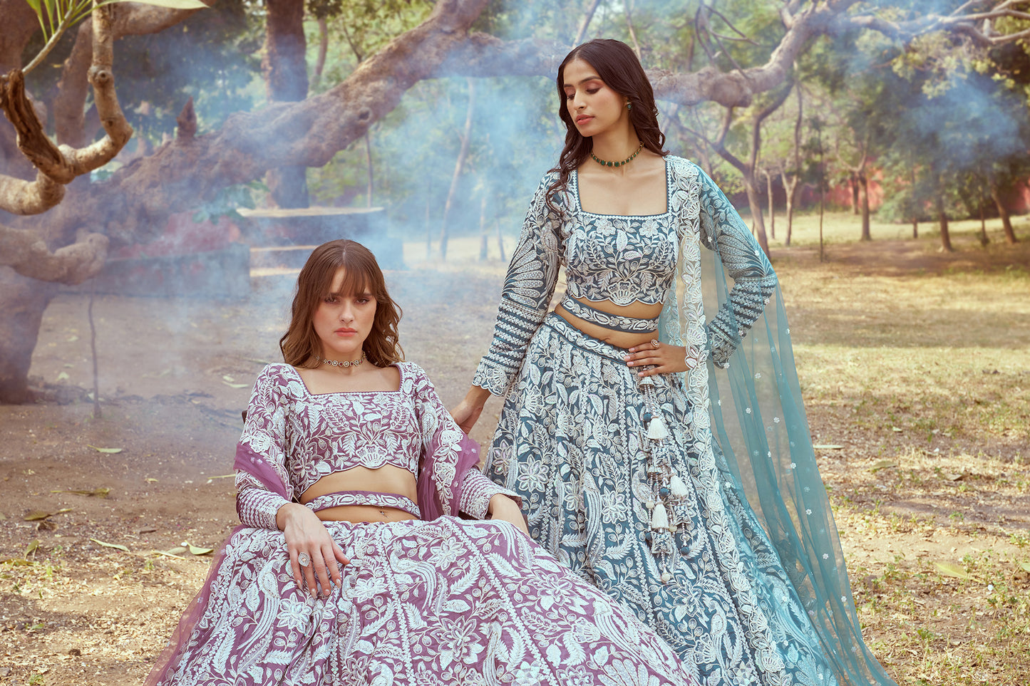 Lavender Pure Satin Sequins embroidery Bridal Lehenga