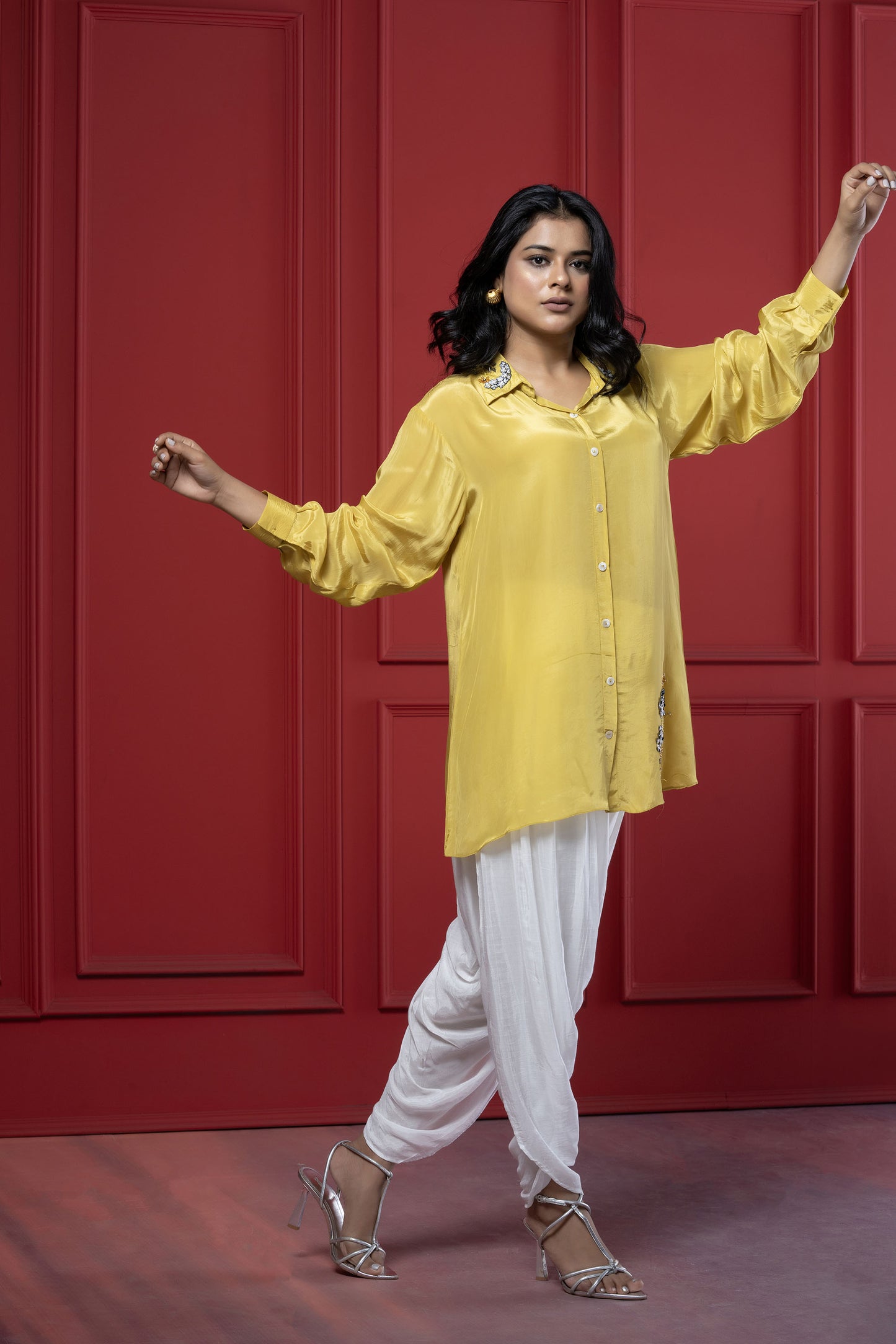 Yellow Floral Dhoti Set