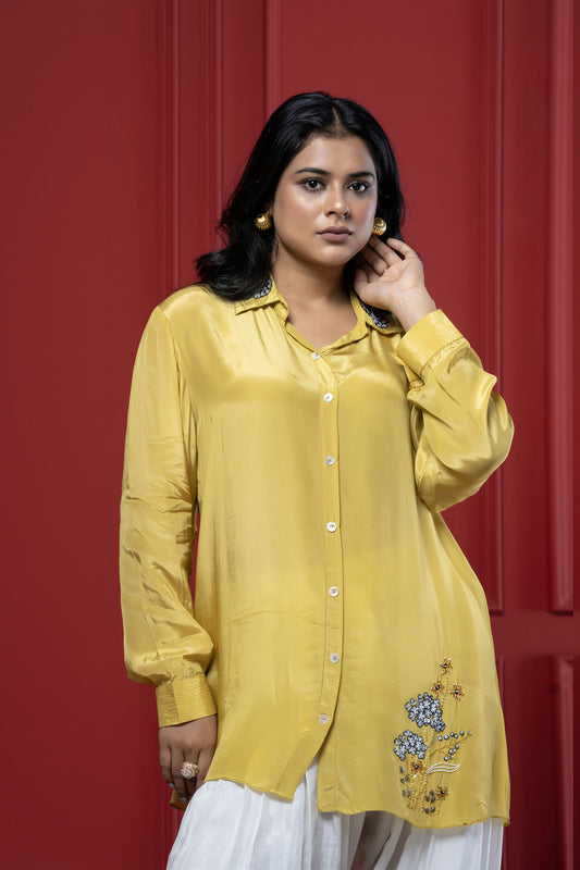 Yellow Floral Dhoti Set