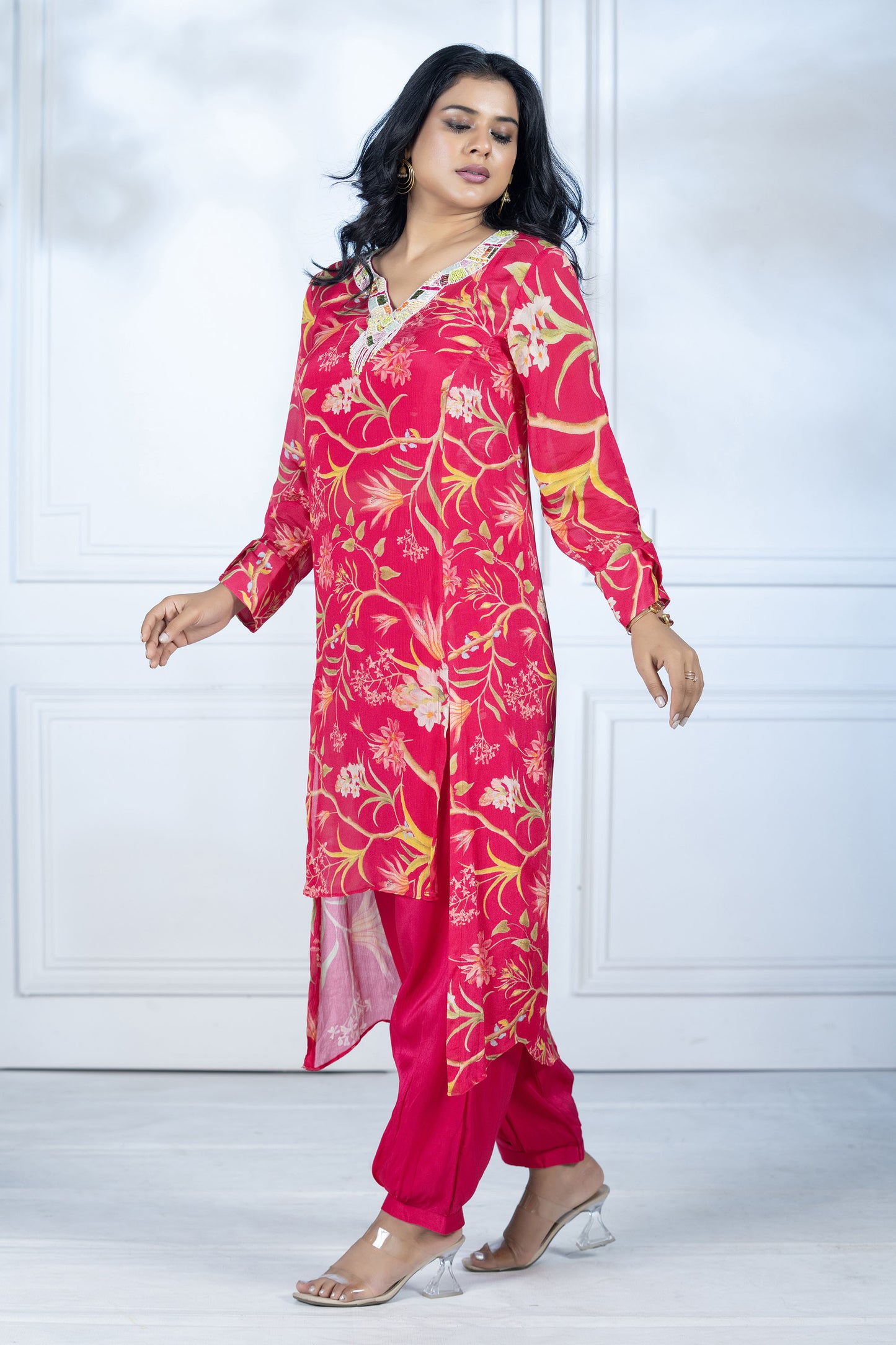Fuchsia Dola Silk Printed Pink Set