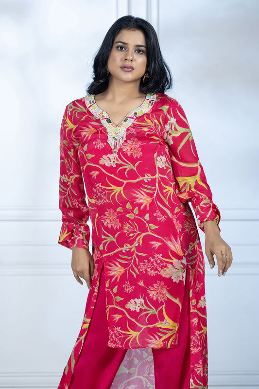 Fuchsia Dola Silk Printed Pink Set