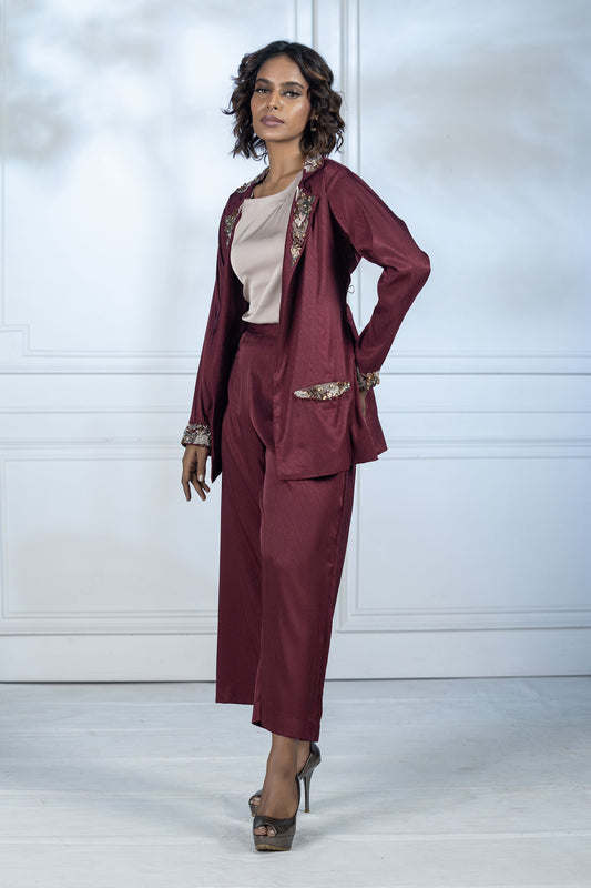 Maroon Blazer Pant Set