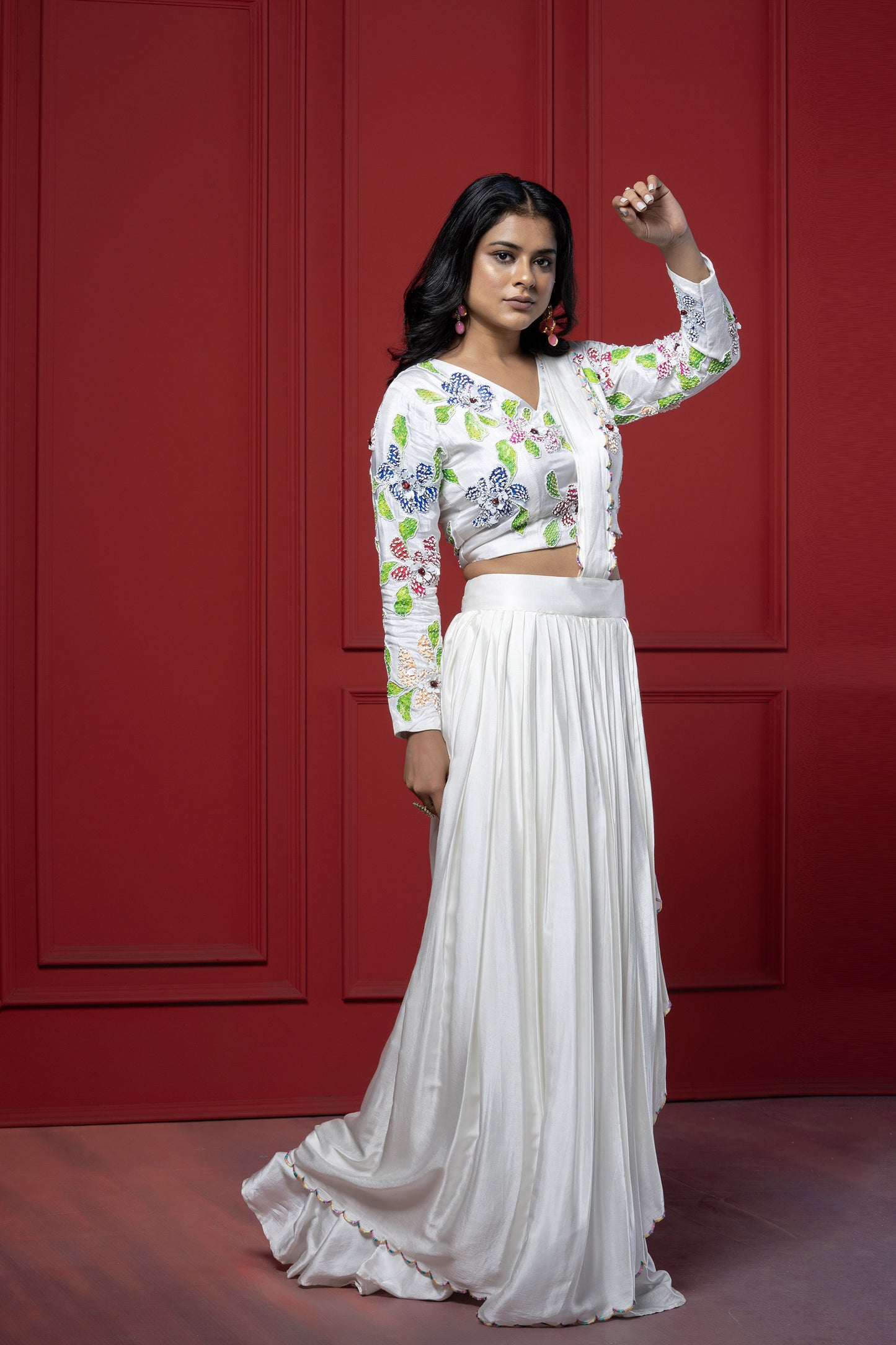 White Upada Silk Hand-Painted Saree