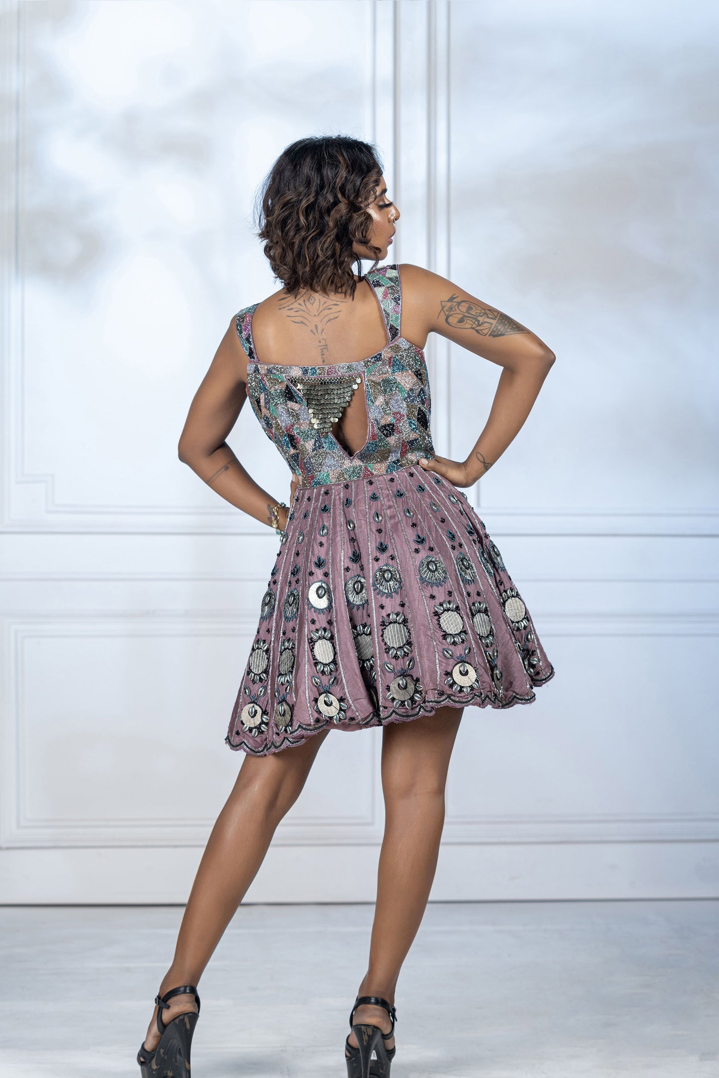 Muave Purple Boho Style Dola Silk Frock