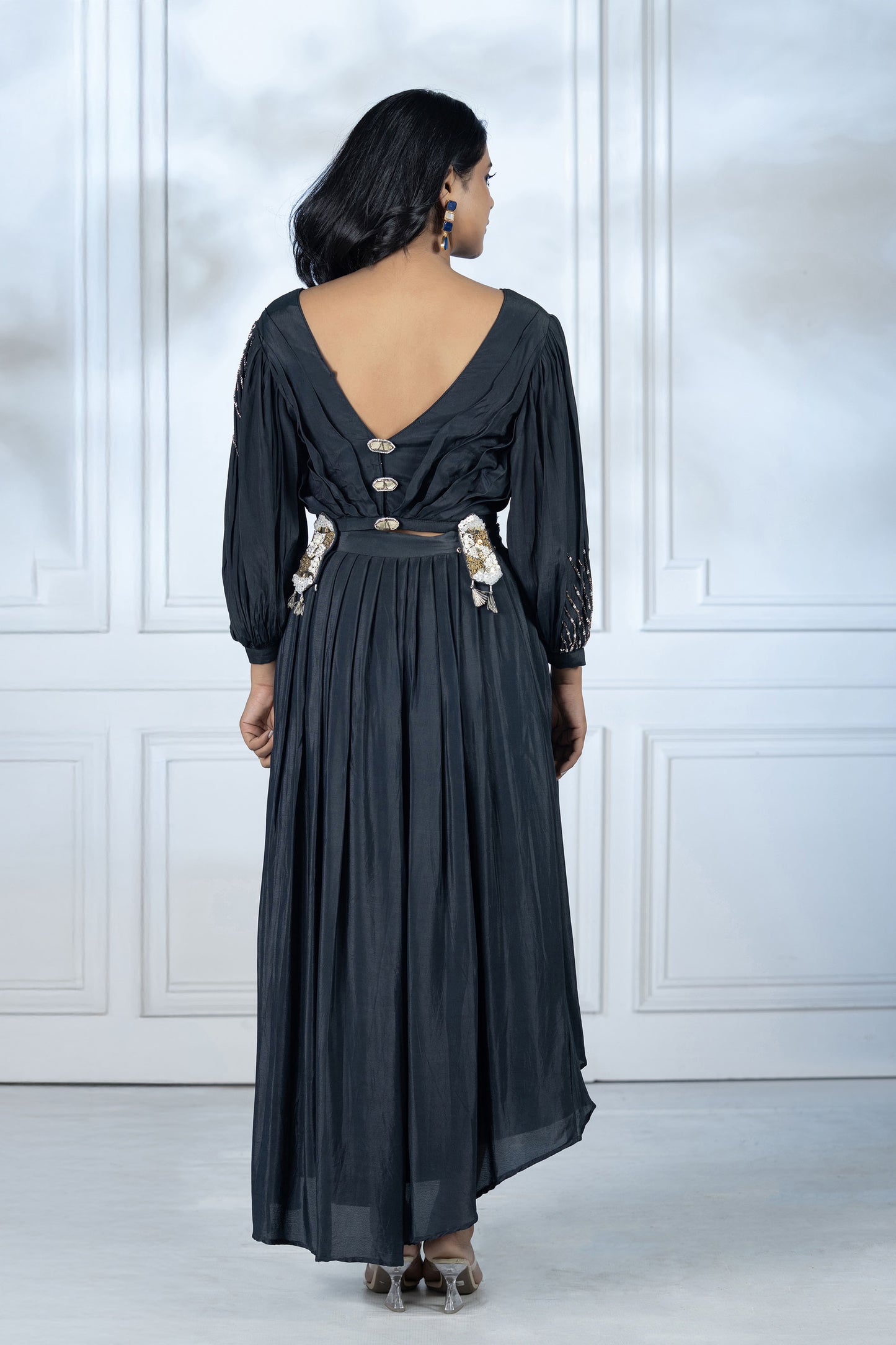 Navy Blue High-Low Skirt Set