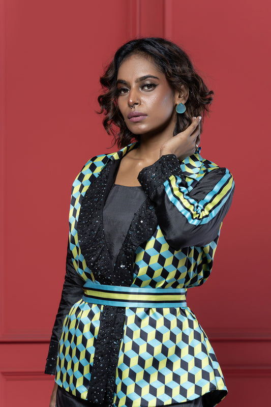 Black Geometric Pant Set