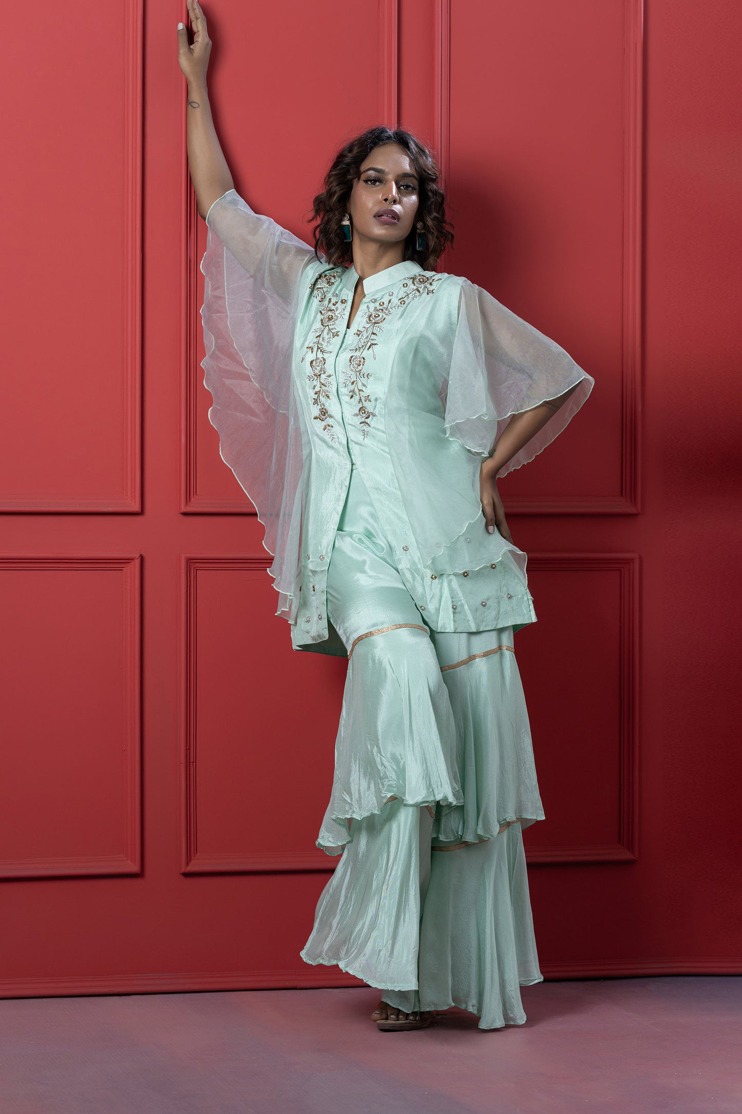 Mint Green Ruffle Sharara Set