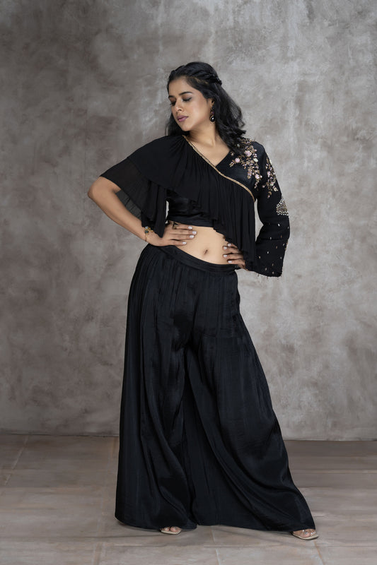 Black Ruffled Radiance Palazzo Set