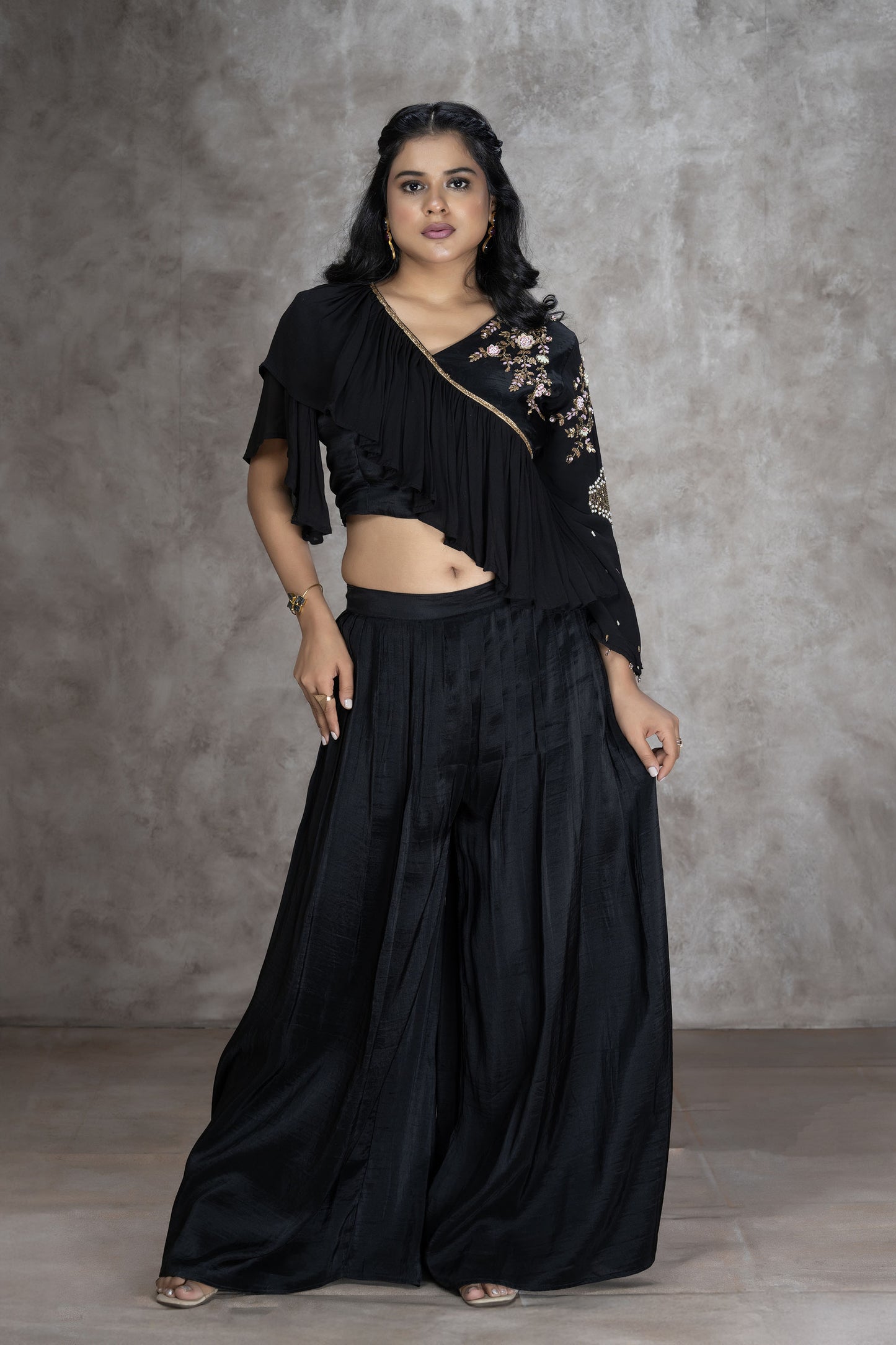 Black Ruffled Radiance Palazzo Set