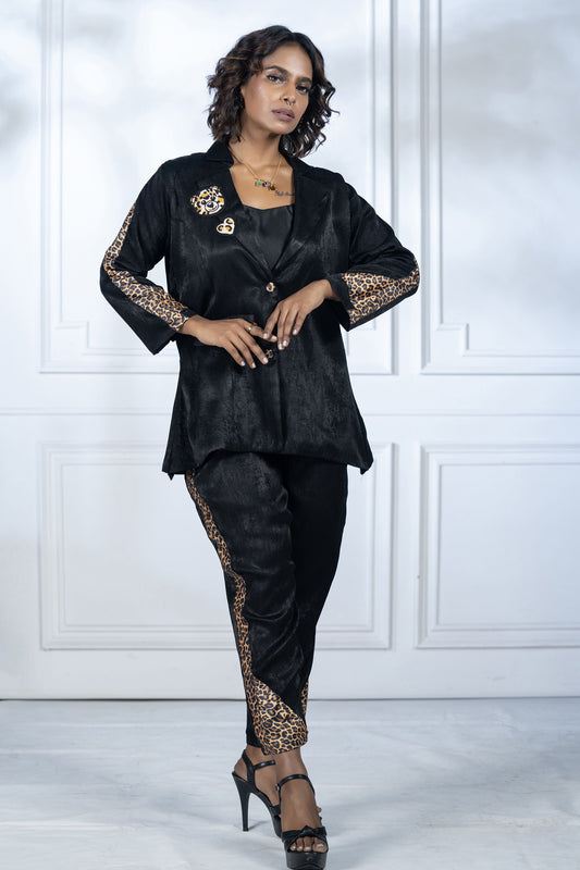 Black Velvet Patchwork Pant Set