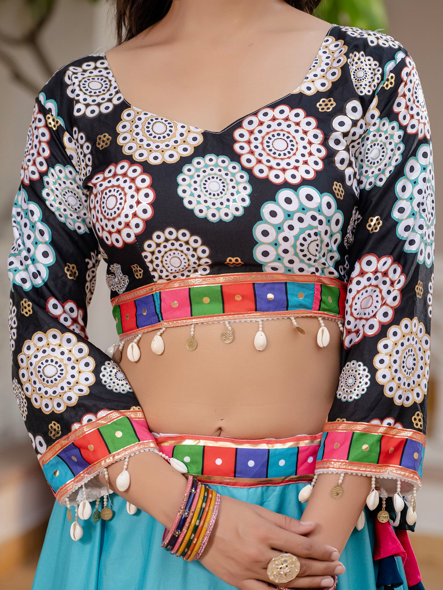 Black & White Crepe Silk Foil Printed Navratri Chaniya Choli