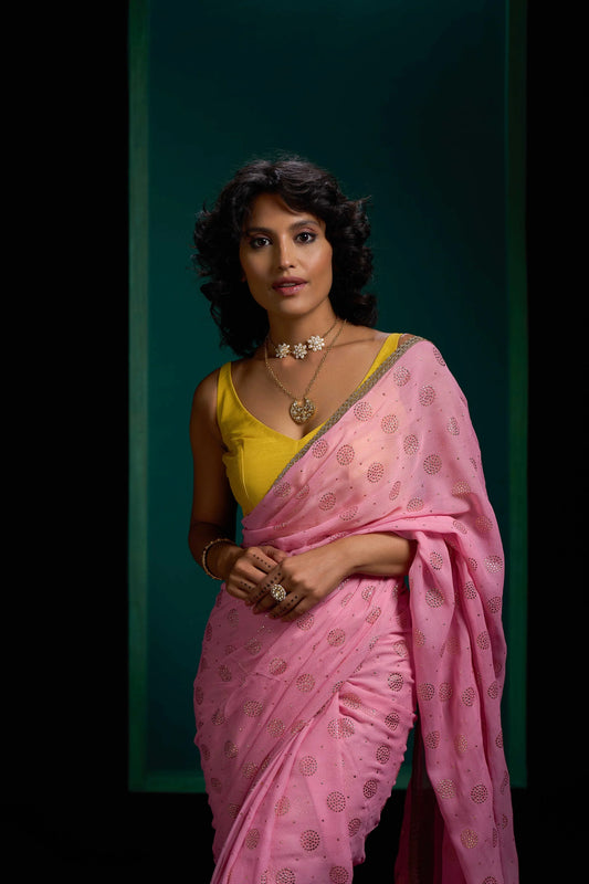 Rose Pink Pure Georgette Saree