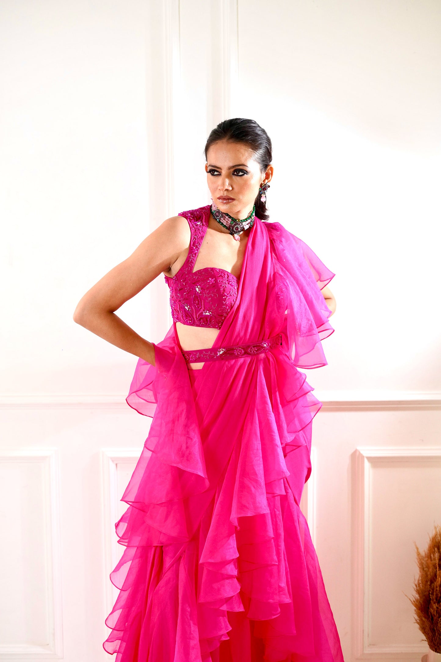 Pink Rosie saree set