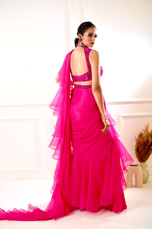 Pink Rosie saree set