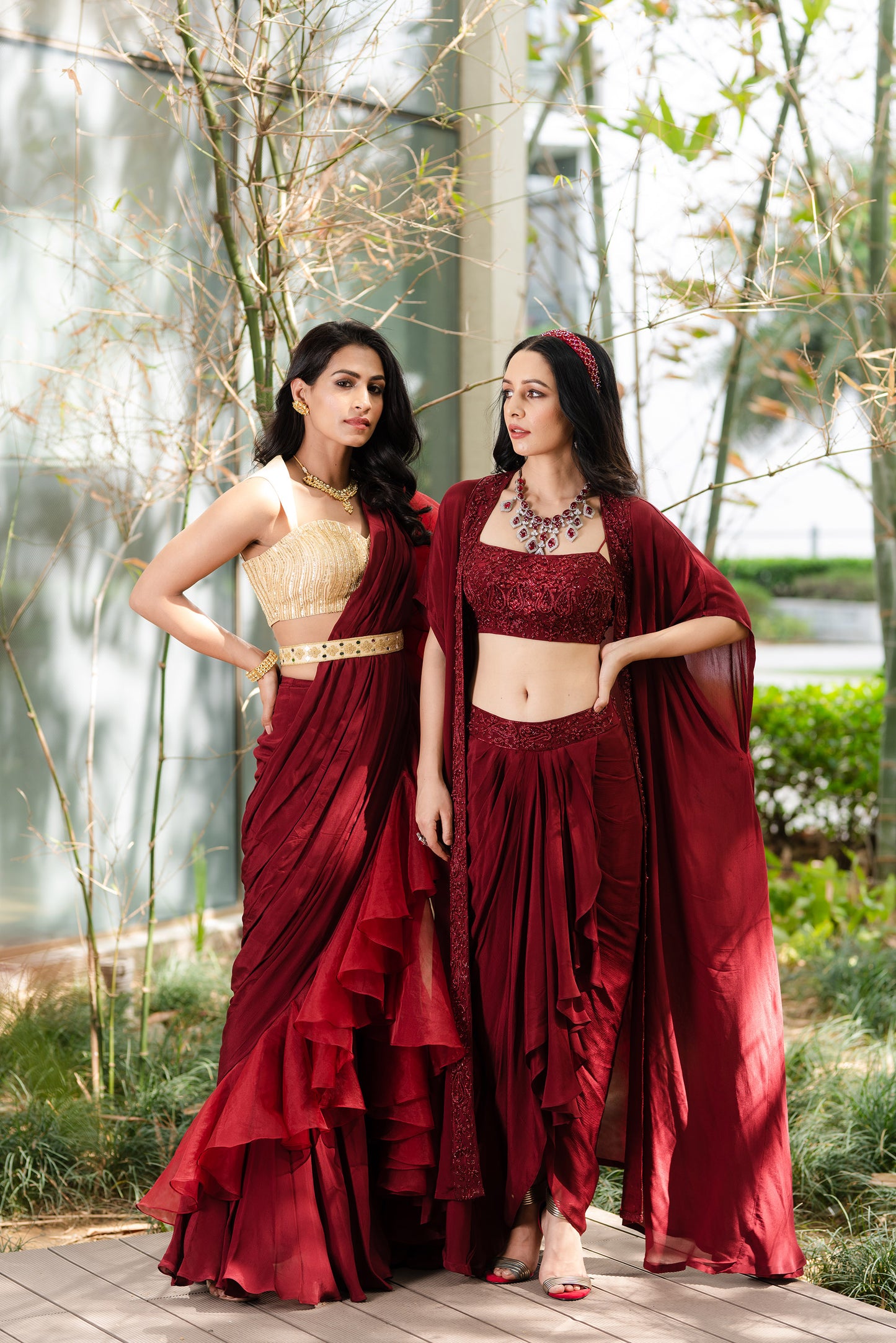 Maroon Lasha saree set