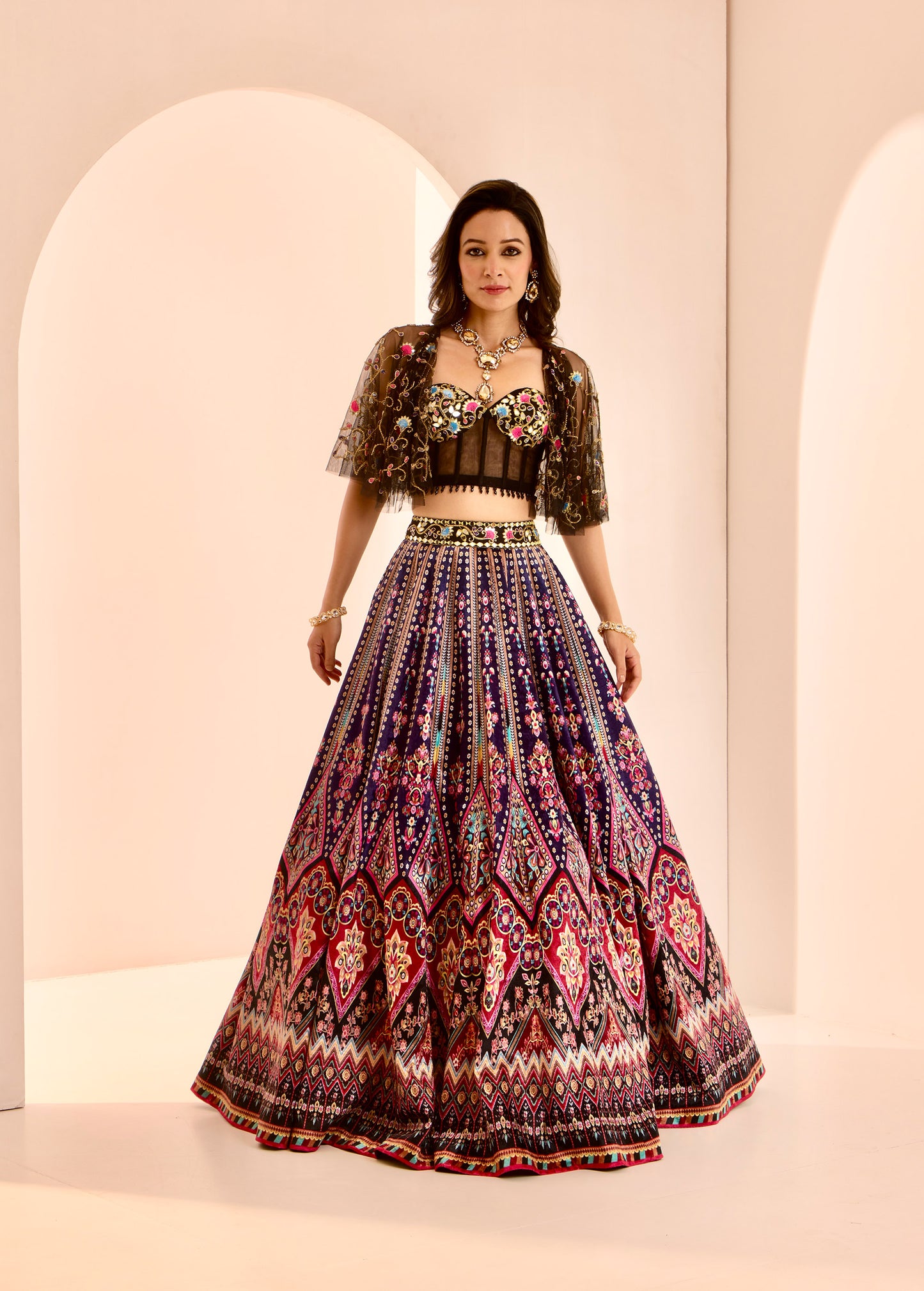 Black multi color Saanjh lehenga set