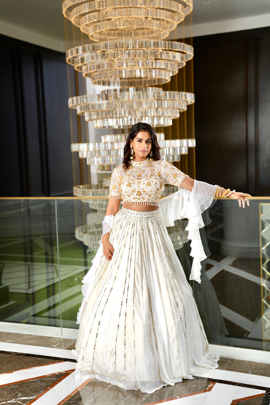 White Umeed white wedding lehenga