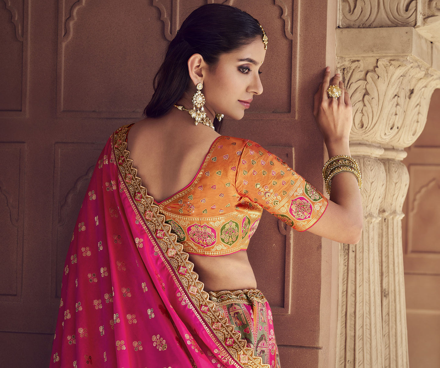 Pink Banarasi Silk Zarkan and Cutwork Embroidery Bridal Lehenga