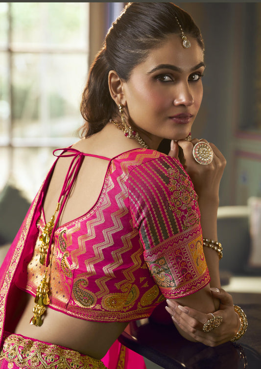 Multi Color Banarasi Silk Sequins & Swarovski Work Bridal Lehenga