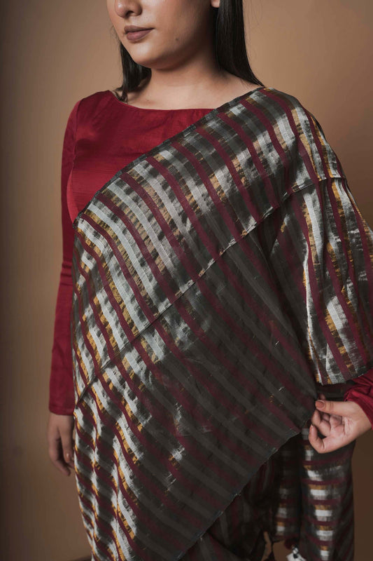 Raagini | Maroon Handloom Cotton Saree