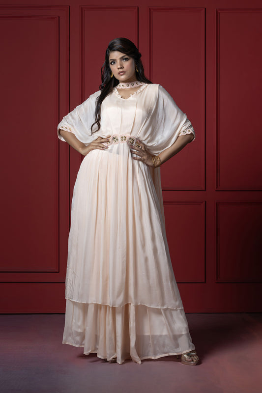 4 piece Chinnon Mirror Work Peach Tunic Set