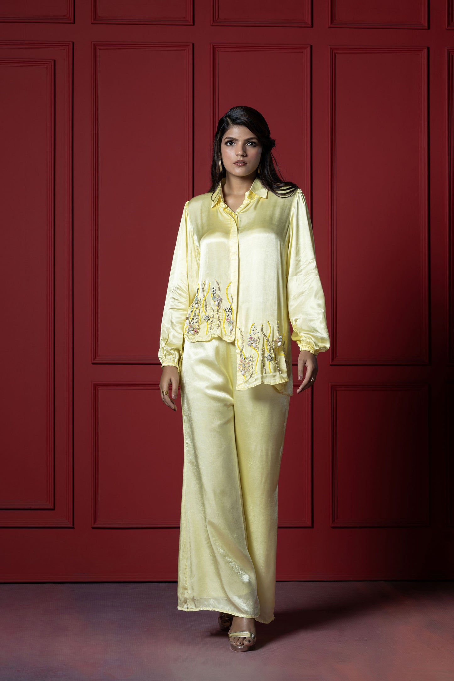 Lime Yellow Stone Work Coord Set