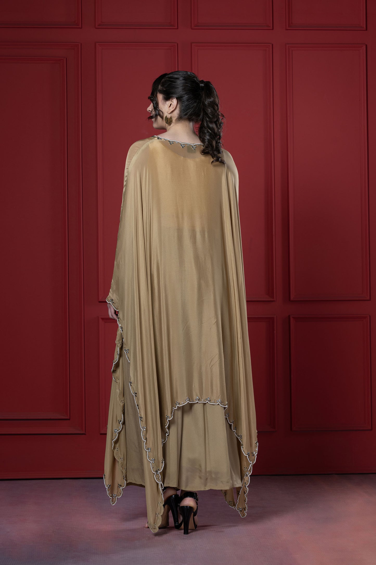 Golden Chinnon kundan Kaftan Set