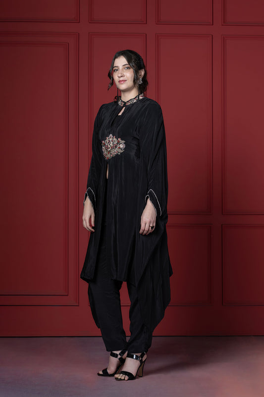 Black Crepe Patch Kaftan Set