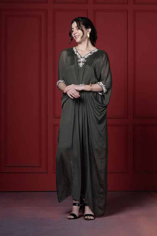 Olive Green Gathered Kaftan Tunic