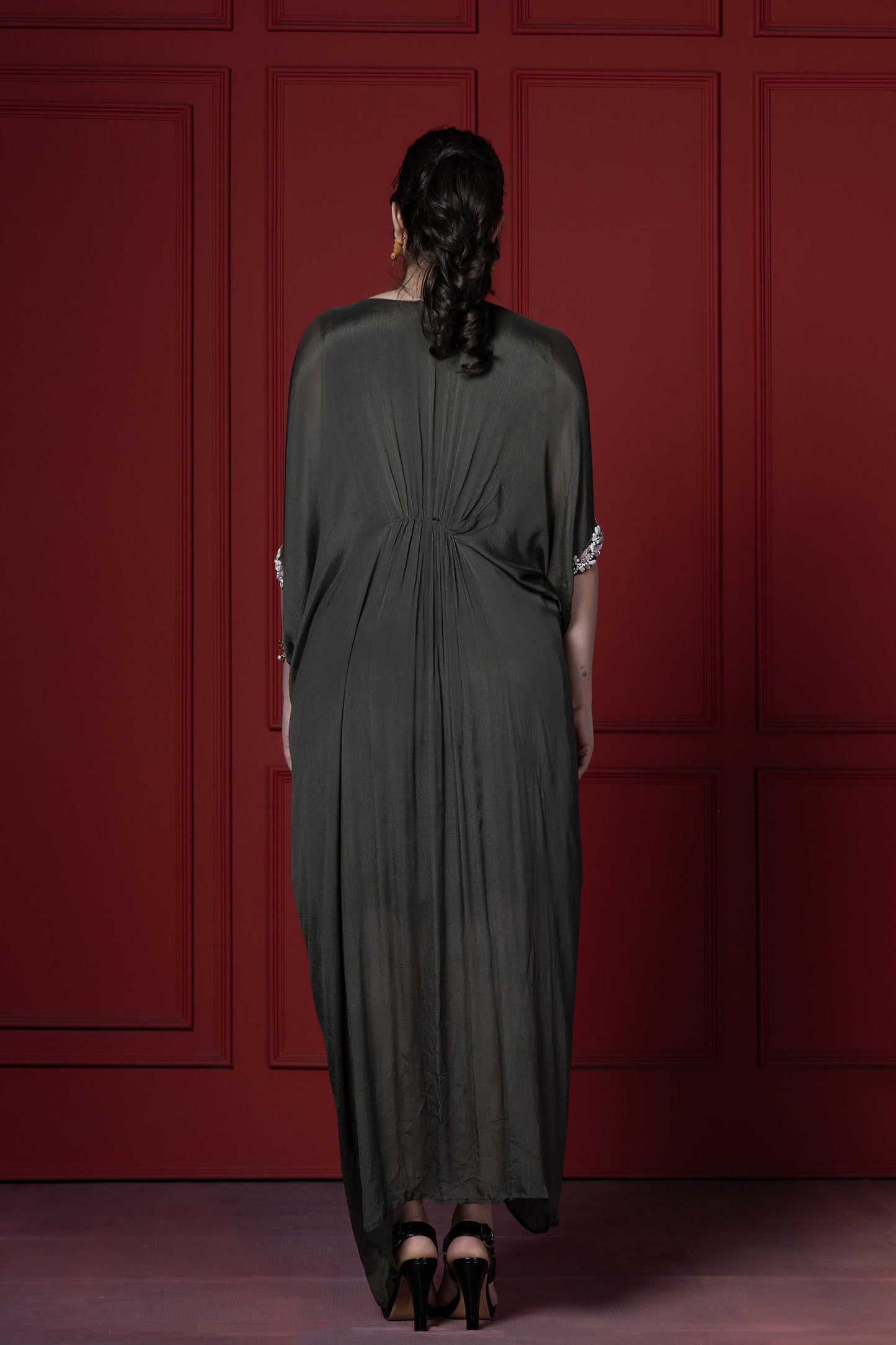 Olive Green Gathered Kaftan Tunic