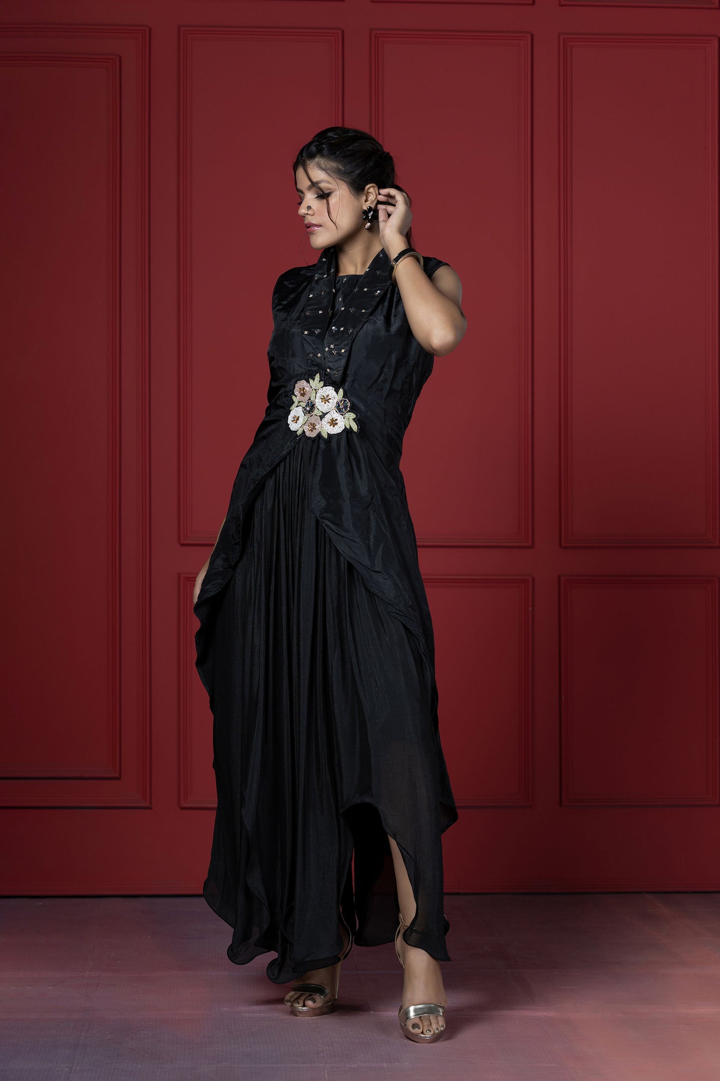 Black Indo Western Long Gown Jacket