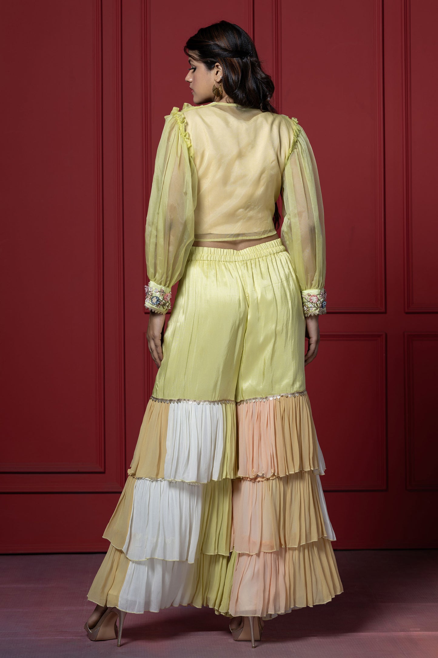 Colorful Green Croptop and Sharara Set